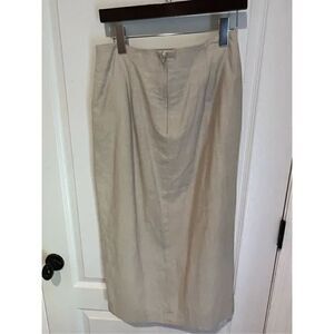 Vintage Fashion Options Long Maxi Kahki Skirt linen and cotton zip back slit